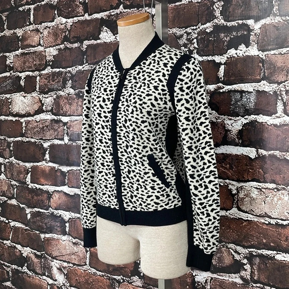 Velvet Graham Spencer Cardigan Women's S Small Black Leopard Zip Sweater - Picture 6 of 14